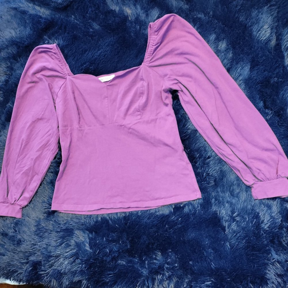 Square Neck Gathered Sleeve Top